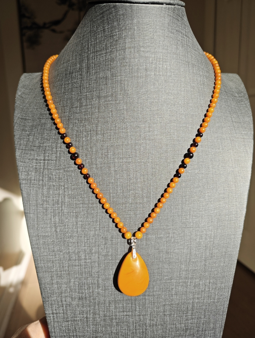 171 Timeless Patina: Exquisite Aged Beeswax Amber Necklace with Deep Luster